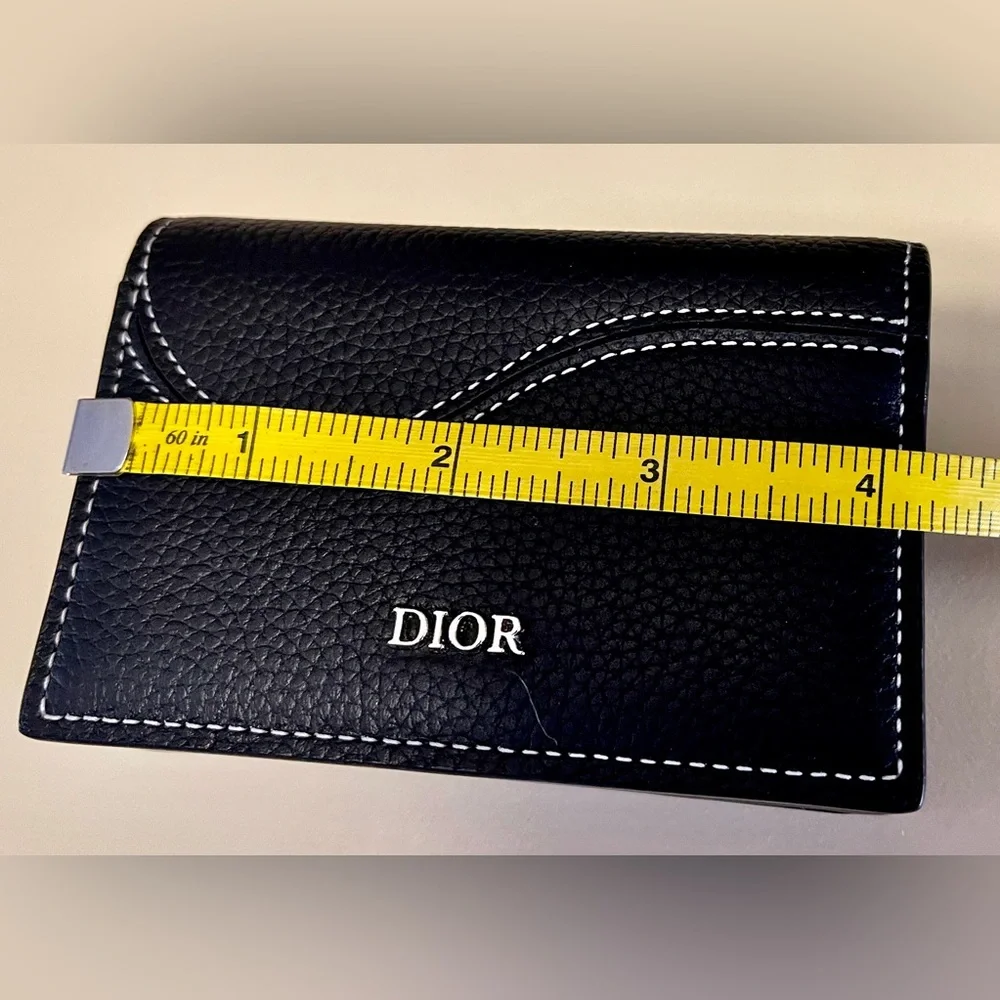 Dior NWOT Leather Wallet with Box&Dust bagPebbled black leather/white stitching